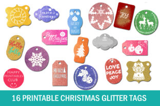 16 Printable Christmas Glitter Tags Illustrations
