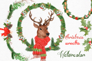 Christmas Deer Watercolor Clipart Set Illustrations