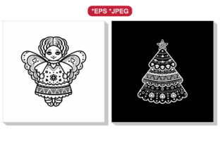 Christmas Figures Monochrome Vector Illustrations