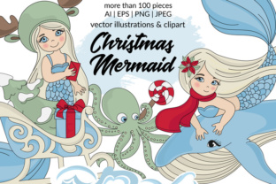 CHRISTMAS MERMAID Vector Illustration Set