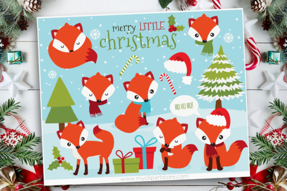 Christmas Red Fox Clipart Illustrations