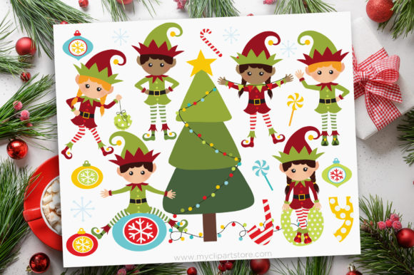 Christmas Santa Elves Clipart — Festive Illustrations