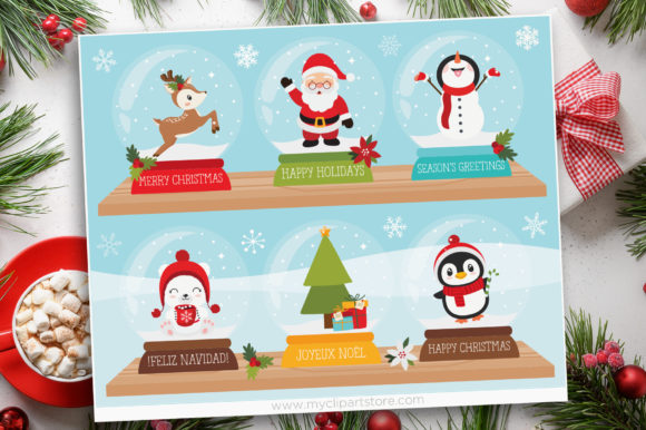 Christmas Snow Globes Clipart Illustrations