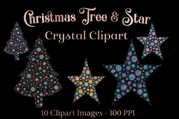 Christmas Tree and Star Crystal Clipart Illustrations