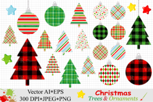 Christmas Trees and Ornaments Clipart - Vector Illustrations