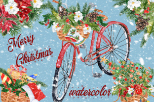 Christmas Watercolor Bike Clipart — Illustrations