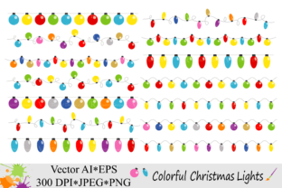 Colorful Christmas String Lights Clipart – Vector Illustrations