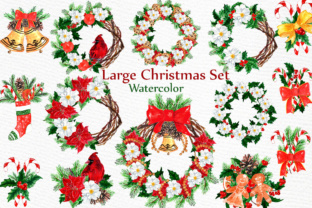Large Christmas Watercolor Clipart Set: Illustrations