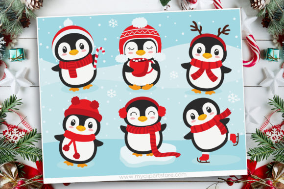 Little Christmas Penguins Clipart — Festive Illustrations