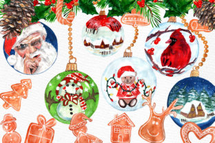 Watercolor Christmas Ornaments Clipart Illustrations