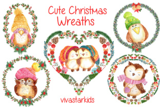 Watercolor Christmas Wreaths, Heart Shape Clipart