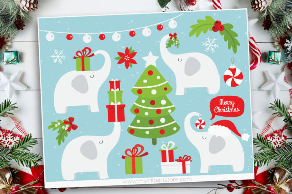 White Christmas Elephant Clipart Illustrations